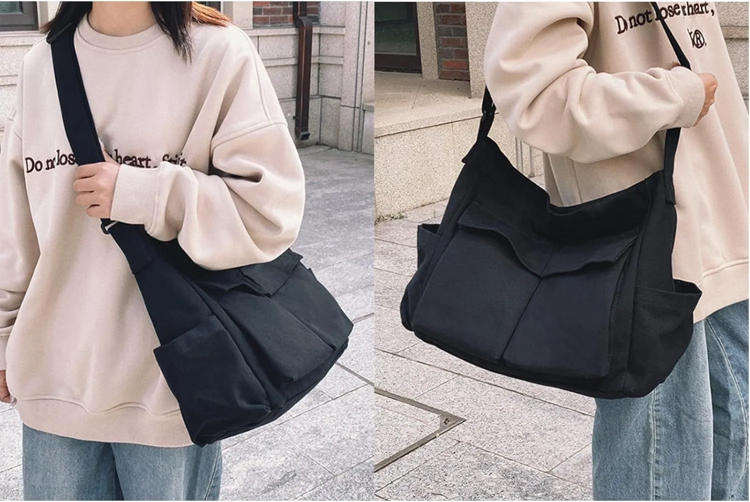 VODIU Messenger Bag Large Canvas Hobo Crossbody Tote for Women/Men, Shoulder Laptop Bag with Multi Pockets for Work,Travel