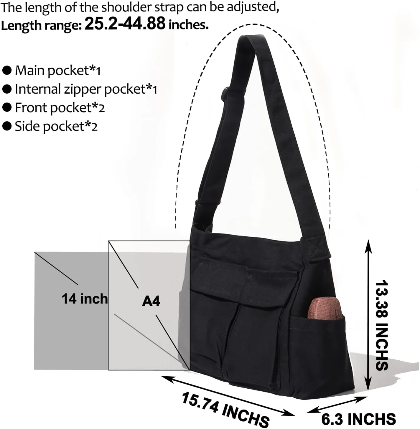 VODIU Messenger Bag Large Canvas Hobo Crossbody Tote for Women/Men, Shoulder Laptop Bag with Multi Pockets for Work,Travel