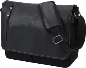 VONXURY Laptop Messenger Bag, Mens Canvas Shoulder Work Business Crossbody Bag (Black-14 Inch)