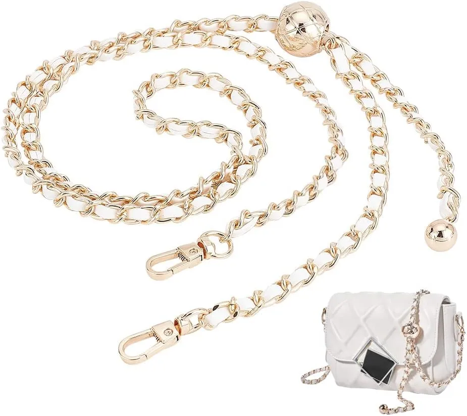 WADORN Adjustable Purse Chain Strap, 38-45 Inch Thin Leather Crossbody Strap Replacement Braided PU Leather Shoulder Chain Strap Clutch Handbag Strap Women Evening Bag Bucket Bag Accessories(White)