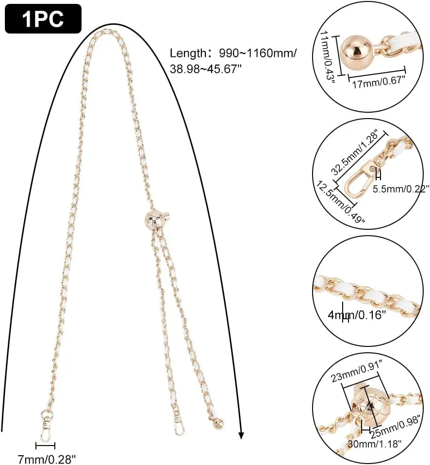 WADORN Adjustable Purse Chain Strap, 38-45 Inch Thin Leather Crossbody Strap Replacement Braided PU Leather Shoulder Chain Strap Clutch Handbag Strap Women Evening Bag Bucket Bag Accessories(White)