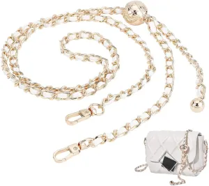 WADORN Adjustable Purse Chain Strap, 38-45 Inch Thin Leather Crossbody Strap Replacement Braided PU Leather Shoulder Chain Strap Clutch Handbag Strap Women Evening Bag Bucket Bag Accessories(White)