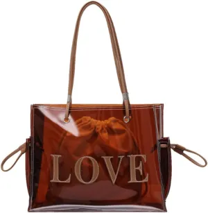 Women Clear Jelly Tote Bag Large Capacity Shoulder Bags Letters Purse