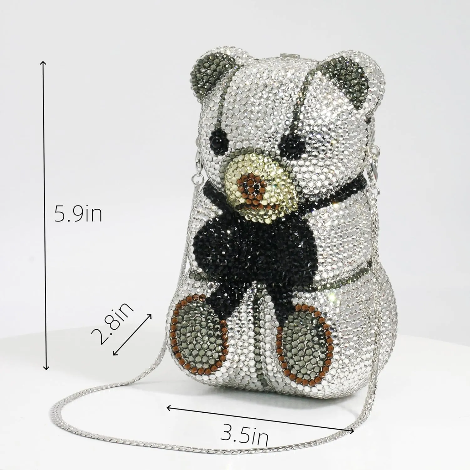 Women Cute Bear Evening Clutch Shiny Rhinestone Handbag Luxury Crystal Purse for Banquet Wedding Party Prom
