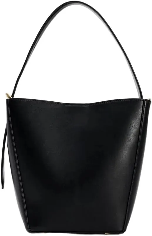 Women PU Leather Bucket Casual Shoulder Fashion for Work Solid Color Crossbody Bags,Black