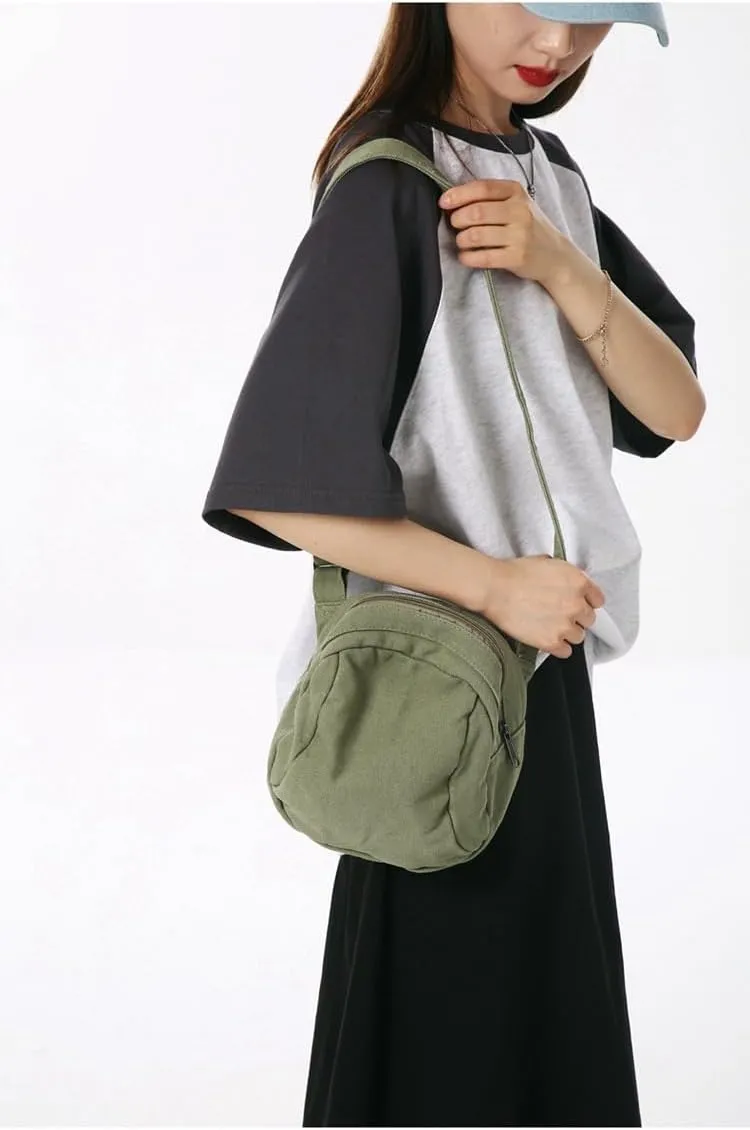 Women's Vintage Small Canvas Shoulder Bag Retro Alt Crossbody Bag With Zipper Casual Drawstring Bucket Handbags (Brown,One Size)