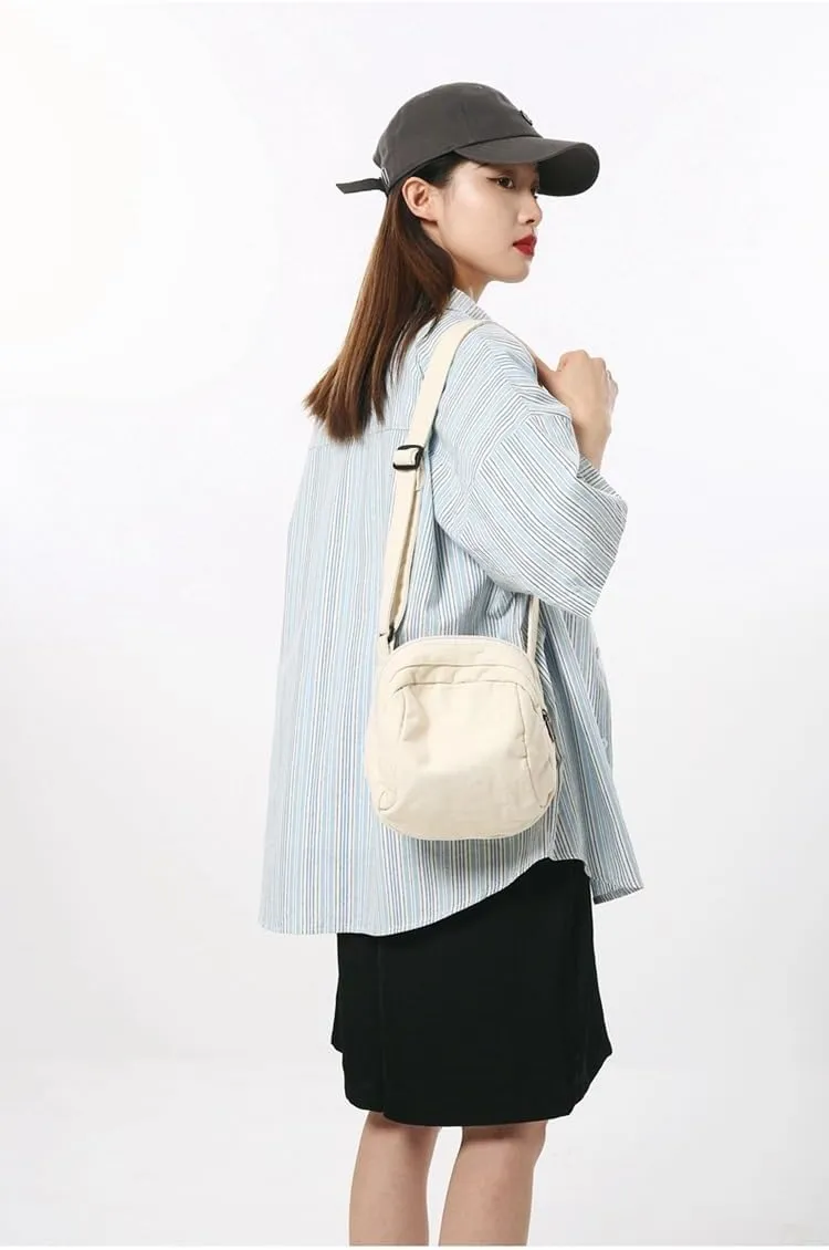 Women's Vintage Small Canvas Shoulder Bag Retro Alt Crossbody Bag With Zipper Casual Drawstring Bucket Handbags (Brown,One Size)