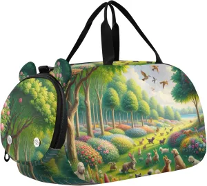 Woodland Animal Green Flower Boys Carry on Duffel Weekender Overnight Girls Tote Duffle Bags Travel Sports Duffle Bag
