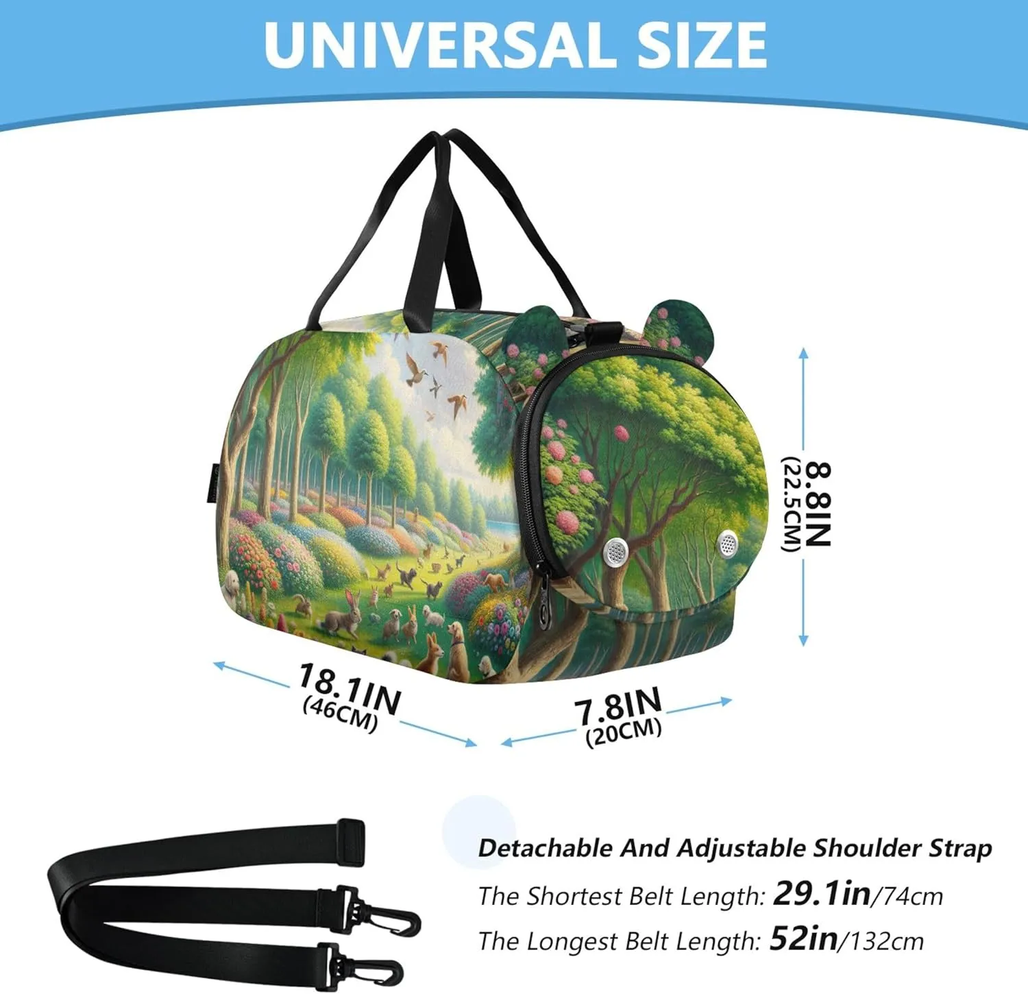 Woodland Animal Green Flower Boys Carry on Duffel Weekender Overnight Girls Tote Duffle Bags Travel Sports Duffle Bag