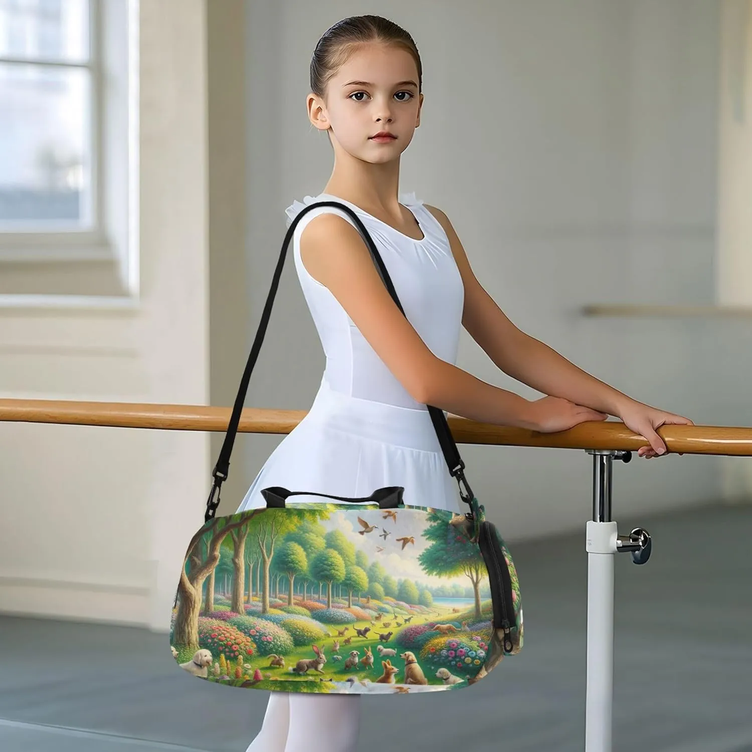 Woodland Animal Green Flower Boys Carry on Duffel Weekender Overnight Girls Tote Duffle Bags Travel Sports Duffle Bag