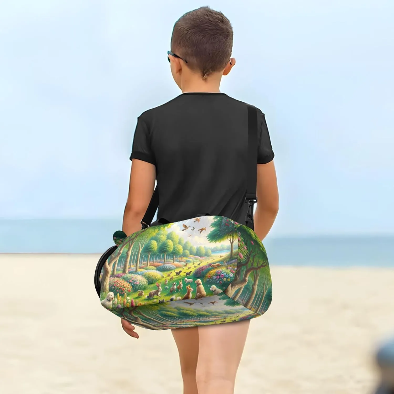 Woodland Animal Green Flower Boys Carry on Duffel Weekender Overnight Girls Tote Duffle Bags Travel Sports Duffle Bag