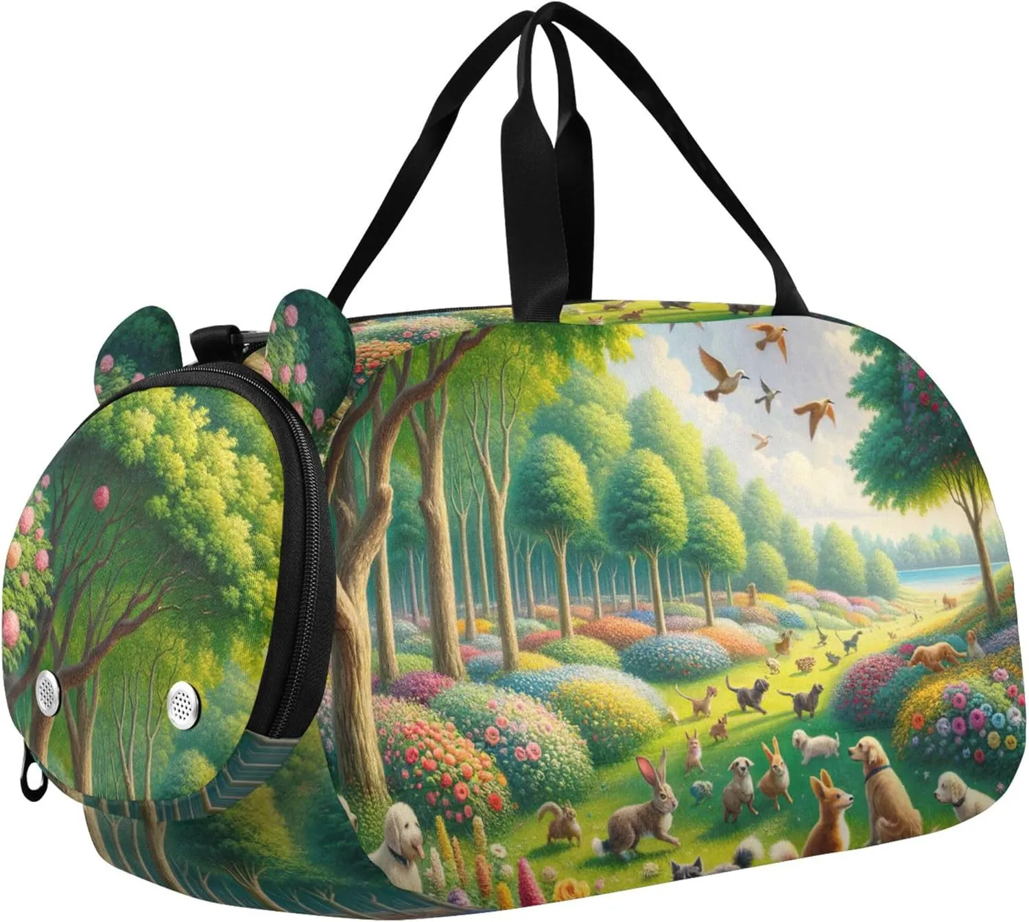 Woodland Animal Green Flower Boys Carry on Duffel Weekender Overnight Girls Tote Duffle Bags Travel Sports Duffle Bag