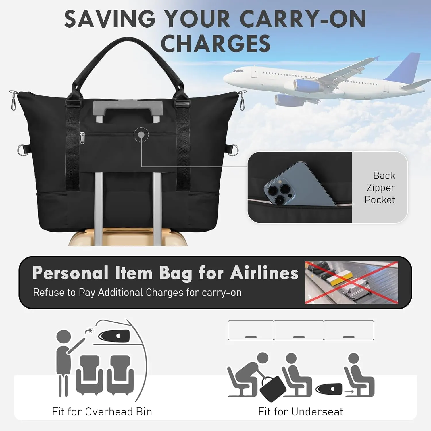 WOOMADA Weekender Bag for Women,Travel Carry On Bag with Shoe Compartment, Hospital Mom Bag for Labor and Delivery, Overnight Travel Duffle Bag with Toiletry Bag(black)