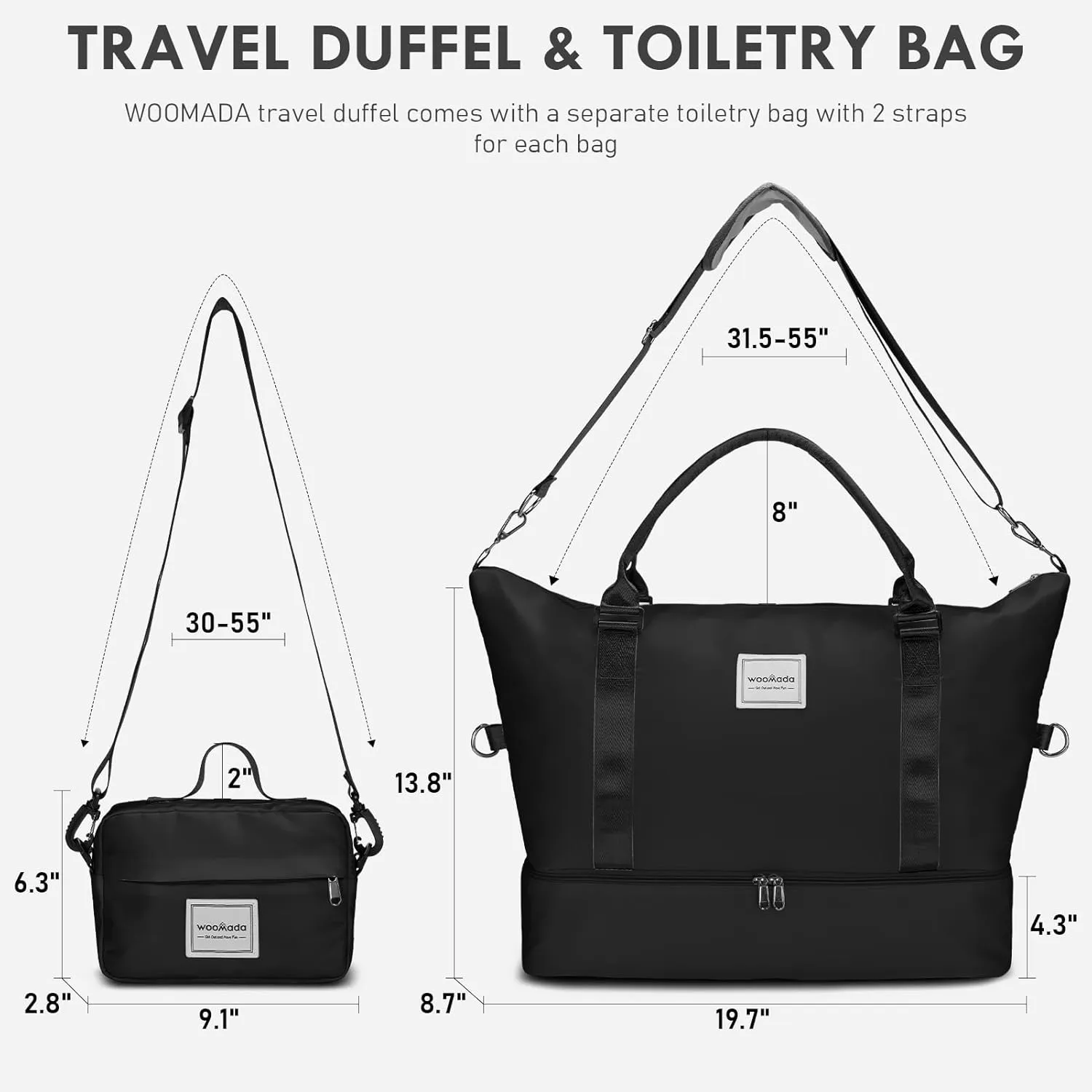 WOOMADA Weekender Bag for Women,Travel Carry On Bag with Shoe Compartment, Hospital Mom Bag for Labor and Delivery, Overnight Travel Duffle Bag with Toiletry Bag(black)