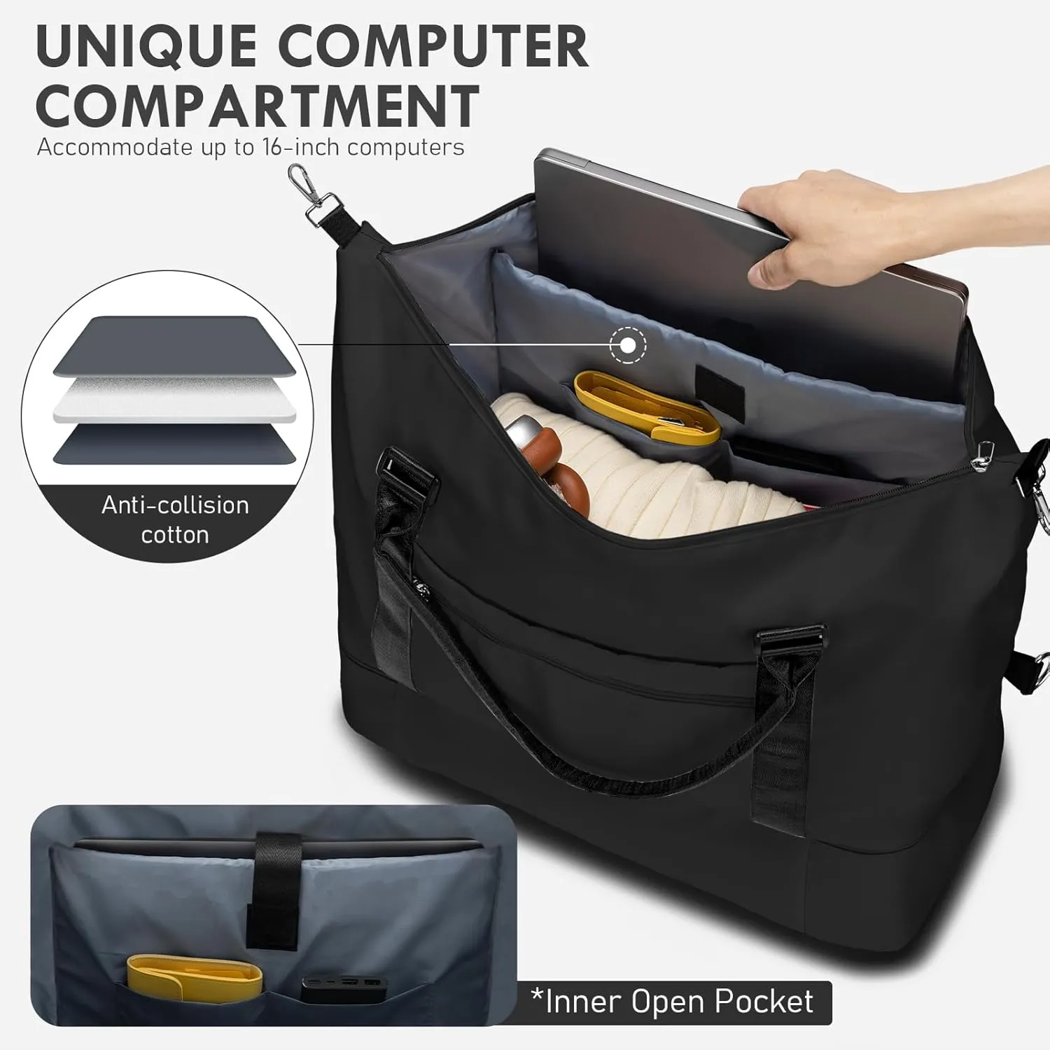 WOOMADA Weekender Bag for Women,Travel Carry On Bag with Shoe Compartment, Hospital Mom Bag for Labor and Delivery, Overnight Travel Duffle Bag with Toiletry Bag(black)