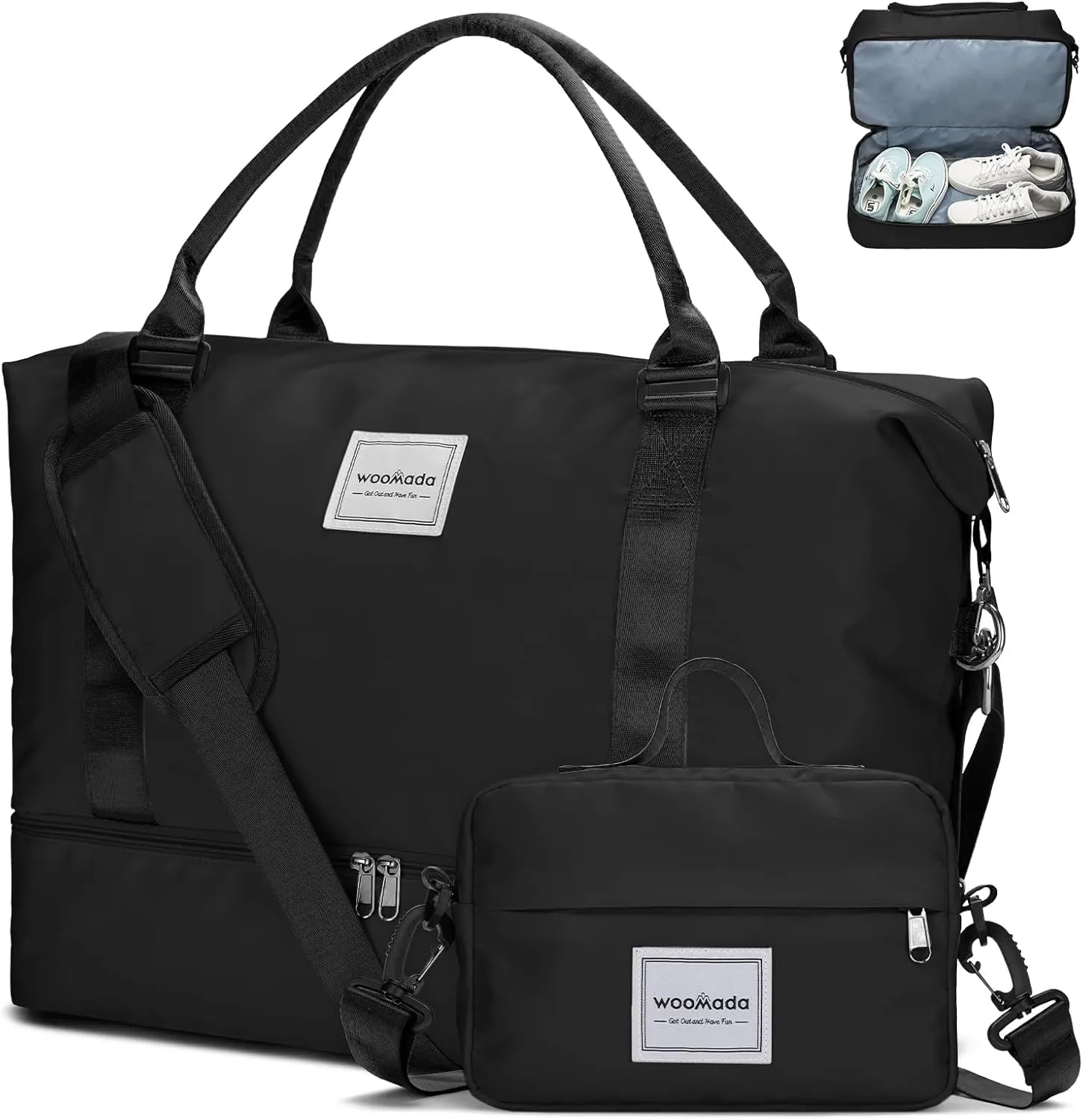 WOOMADA Weekender Bag for Women,Travel Carry On Bag with Shoe Compartment, Hospital Mom Bag for Labor and Delivery, Overnight Travel Duffle Bag with Toiletry Bag(black)