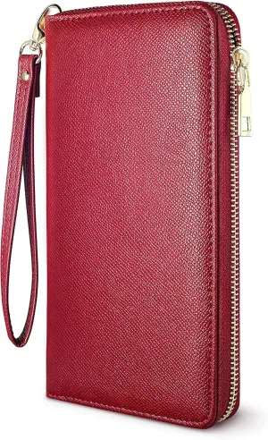 Yarnic Red Women Wallet -Wallet for Woman with Wristlet Band Wallet Credit Card Holder Clutch Money Pockets Case Coin Money Clip Organizer Purse with RFID Blocking Large Capacity with Zipper